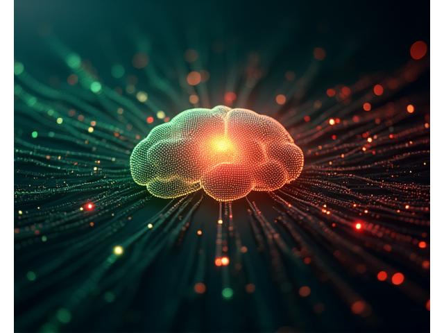 Abstract representation of feedback data flowing into a brain-like neural network, with positive and negative sentiment indicators.