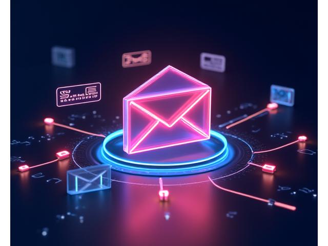 Abstract depiction of email marketing and music platforms with neon glowing data streams