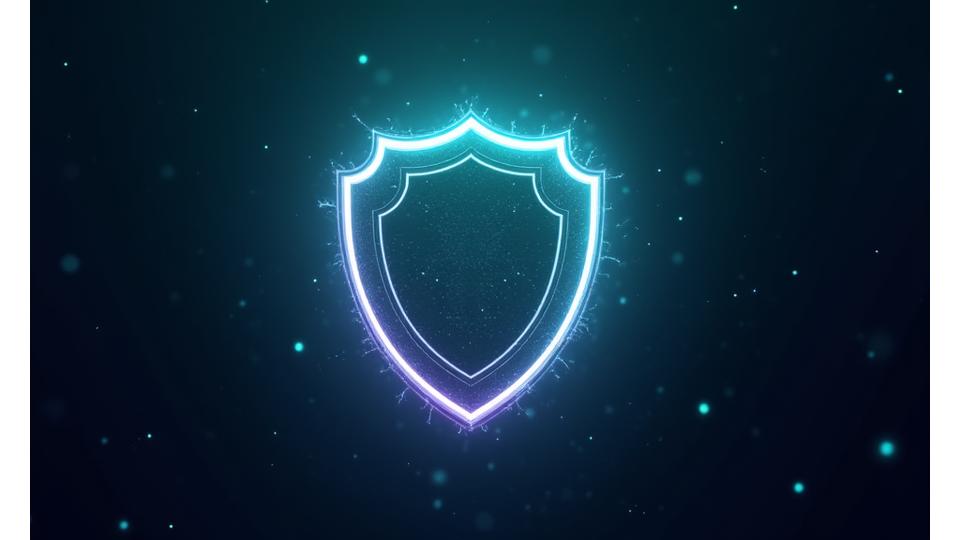 Abstract glowing digital shield representing data protection